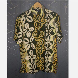 Manuhealii Mens Aloha Pullover Shirt Sz S - Green/Gold/Sand